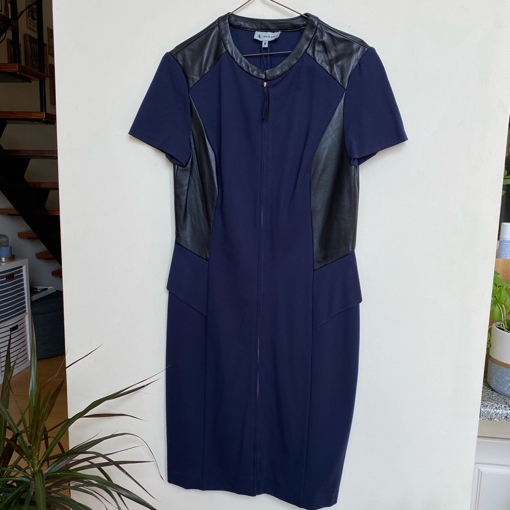 NWT Navy and Black Dress w Vegan Leather